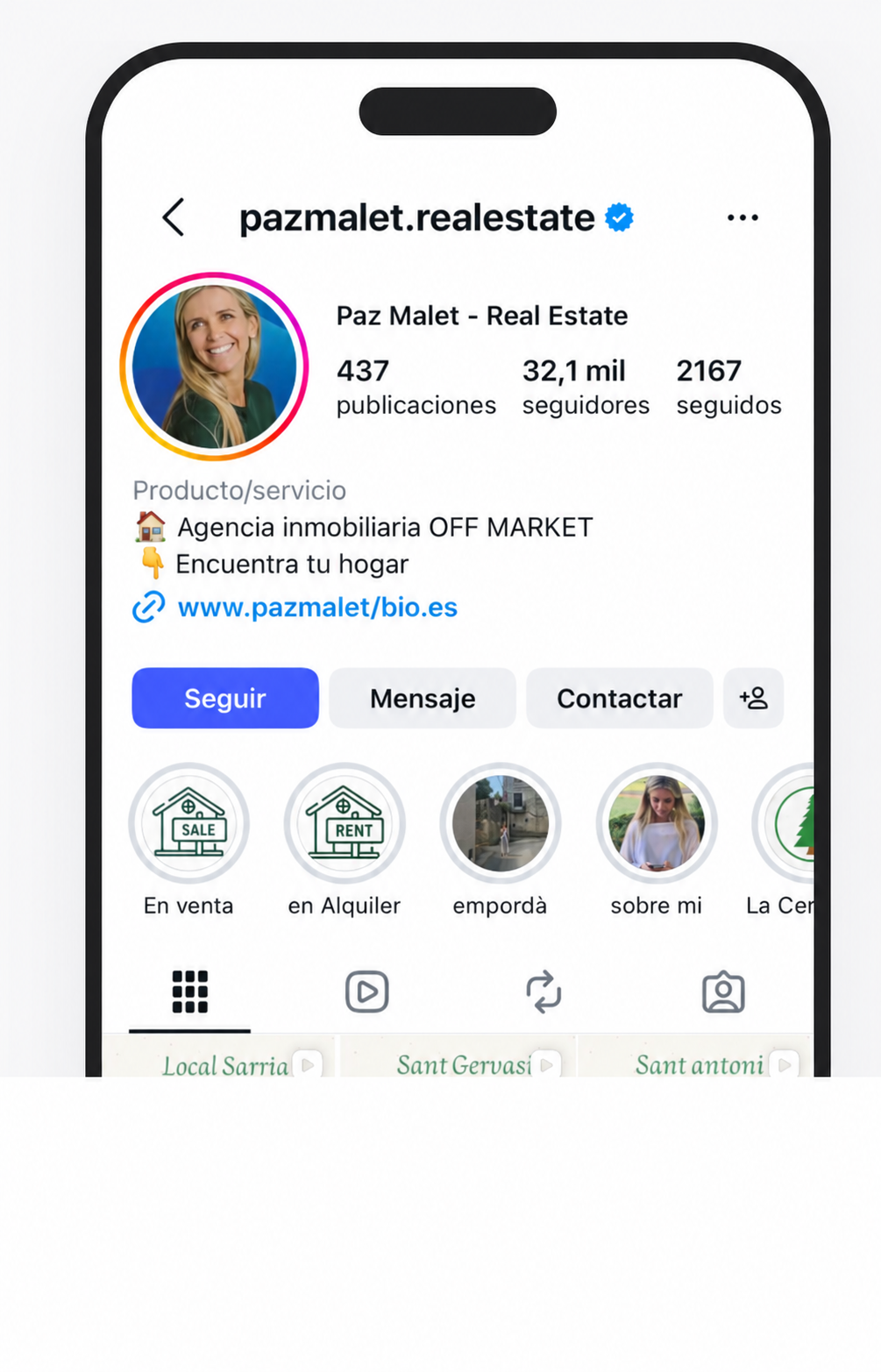 Perfil de Instagram de Paz Malet Real Estate